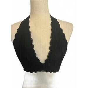 FREE PEOPLE Intimately Galloon Lace Black Halter Bralette Sz M